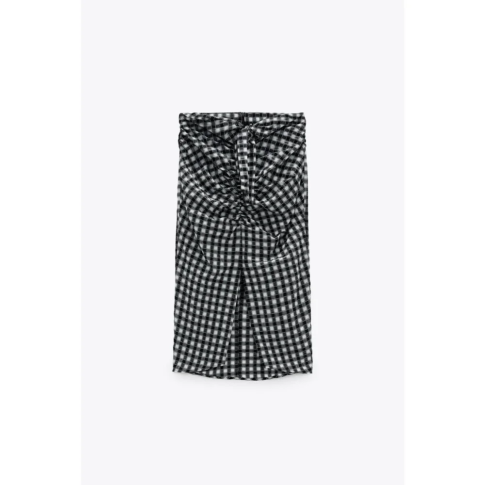 Zara Gingham Print Check Tie-Waist Midi Skirt (NWT)